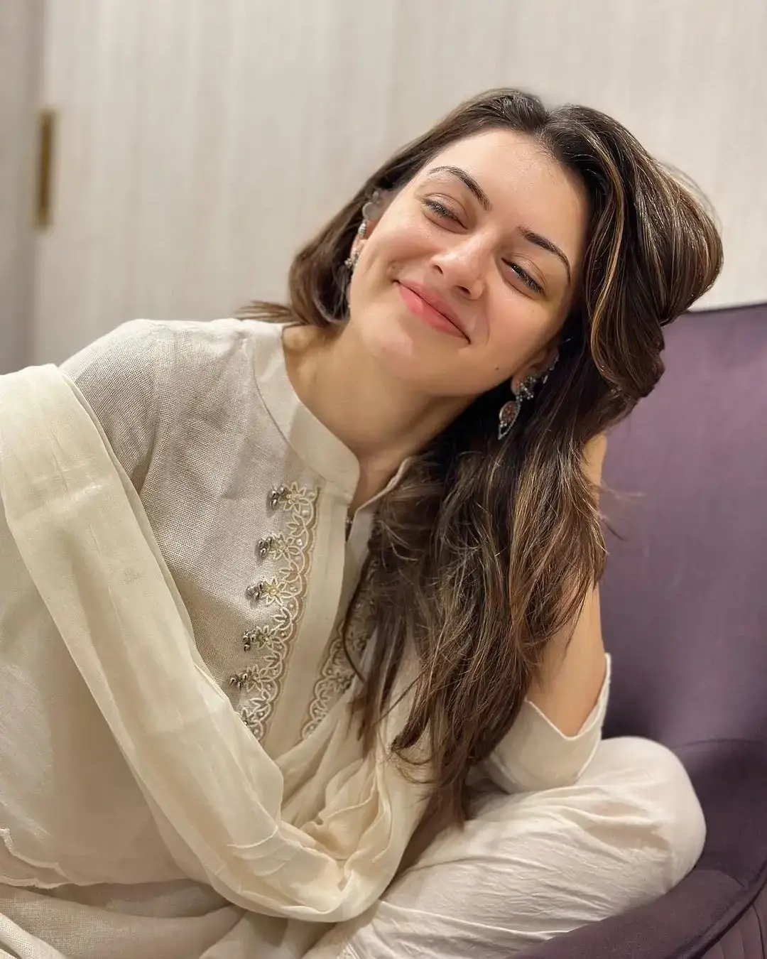 Hansika Motwani Long hair Photoshoot White Dress